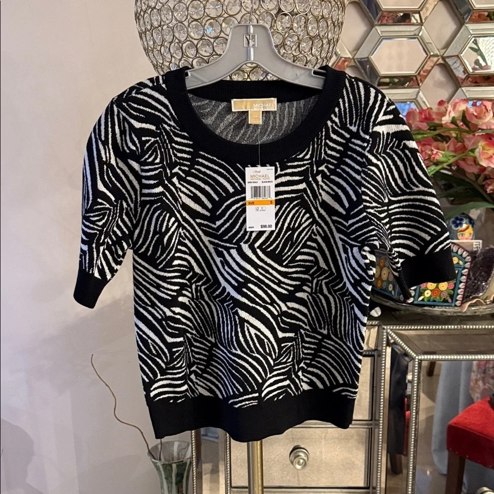 Michael Kors Zebra Pattern Black and White Sweater SP NWT - Picture 1 of 5
